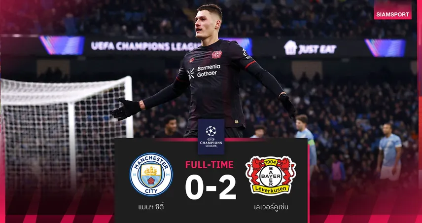 ผลบอล แมนซิตี้ 0-2  เลเวอร์คูเซ่น: เรือใบโดนเปิดซิงพ่ายห้างยาคาบ้านเกม UCL