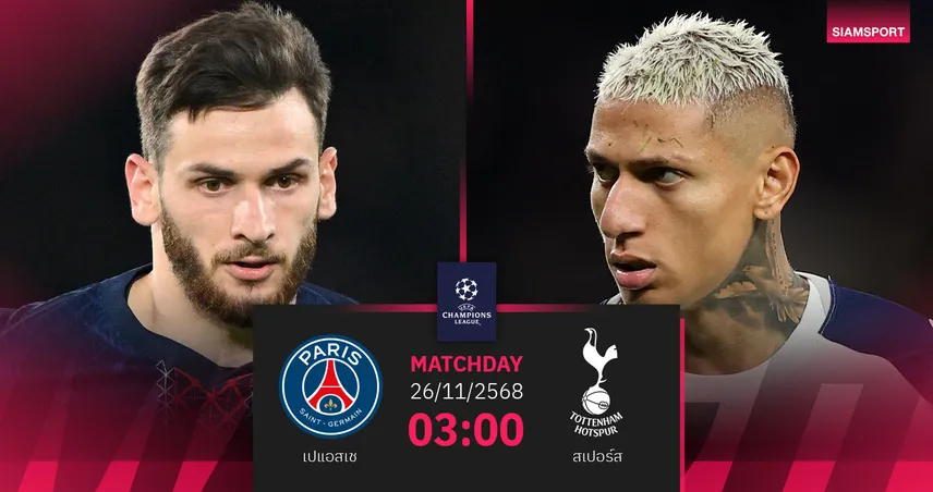 วิเคราะห์บอล เปแอสเช vs สเปอร์ส 26 พ.ย. 68 : 2 แชมป์ยุโรปรีแมตช์ชิงซูเปอร์คัพ