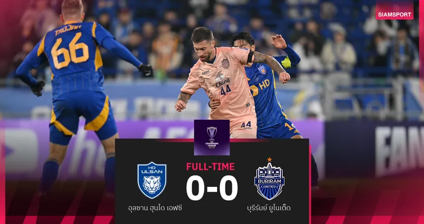 บุรีรัมย์บุกเจ๊าอุลซาน 0-0 เก็บ 7 แต้ม รั้งที่ 8 ศึกเอเอฟซี แชมเปียนส์ลีก อีลิท ลีกสเตจ