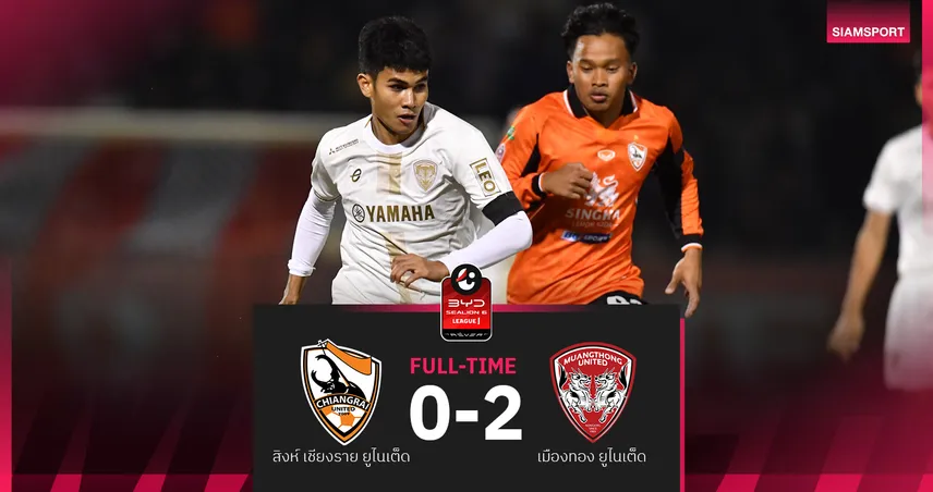 เมืองทองบุกเชือดเชียงราย 2-0 คว้าชัยศึก BYD SEALION 6 ลีกหนึ่ง