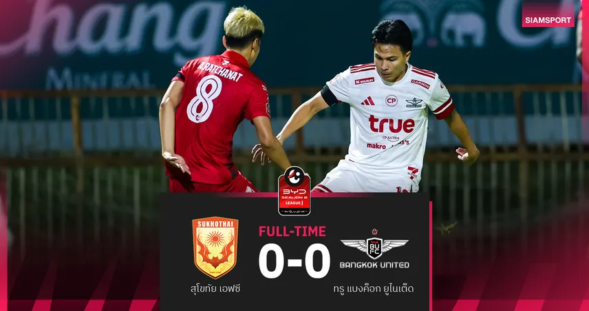 ทรู แบงค็อก บุกเจ๊า สุโขทัย 0-0 ยึดรองจ่าฝูงศึก BYD SEALION 6 ลีกหนึ่ง