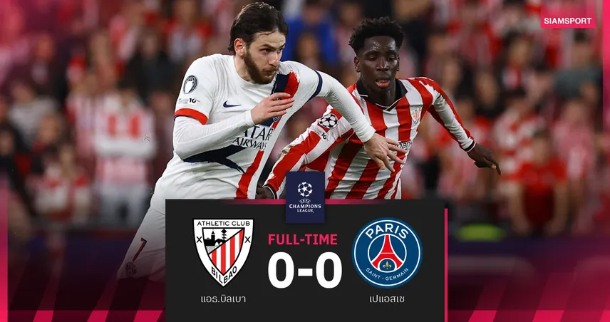 ผลบอล แอธ.บิลเบา 0-0 เปแอสเช : แชมป์เก่ากระสุนด้าน! โอกาสยิงเยอะแต่เจ๊าจืดศึก UCL