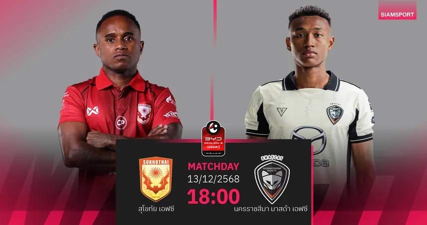 วิเคราะห์บอล สุโขทัย พบ นครราชสีมาฯ (13 ธ.ค. 68) : สุโขทัยเฉือนเฮในถิ่น