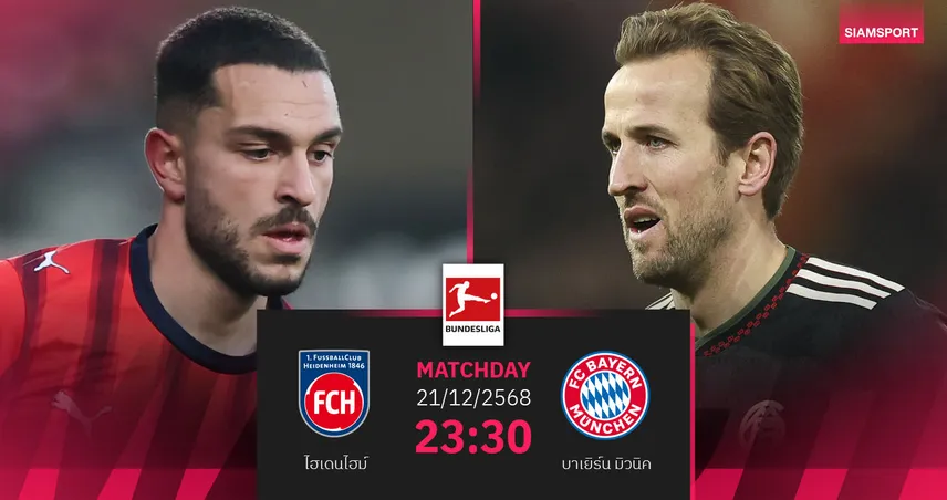 วิเคราะห์บอล ไฮเดนไฮม์ vs บาเยิร์น 21 ธ.ค. 68 : เสือใต้ลุ้นคืนฟอร์มส่งท้ายปี