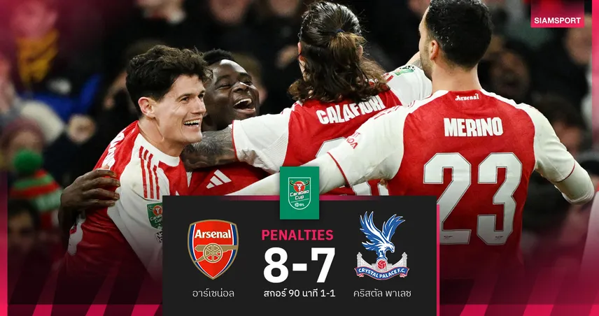 ผลบอล อาร์เซน่อล 1-1 คริสตัล พาเลซ : ปืนใหญ่แม่นโทษลิ่วตัดเชือกบู๊ เชลซี คาราบาว คัพ