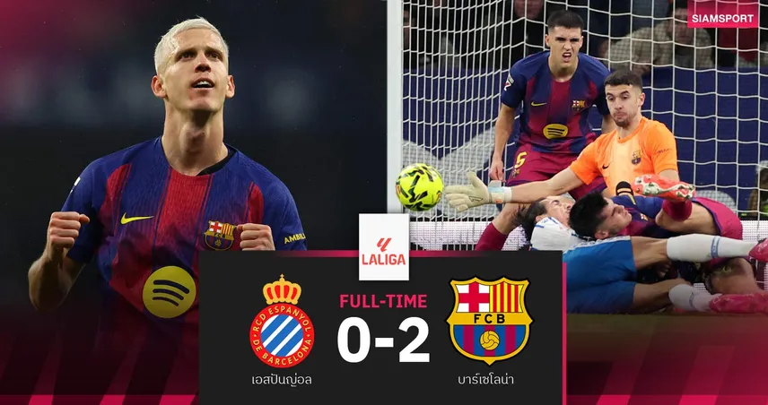 ผลบอล เอสปันญ่อล 0-2 บาร์เซโลน่า| ดาร์บี้กาตาลัน! บาร์ซ่ารัวท้ายเกมนำฝูงทิ้งชุดขาว 7 แต้ม