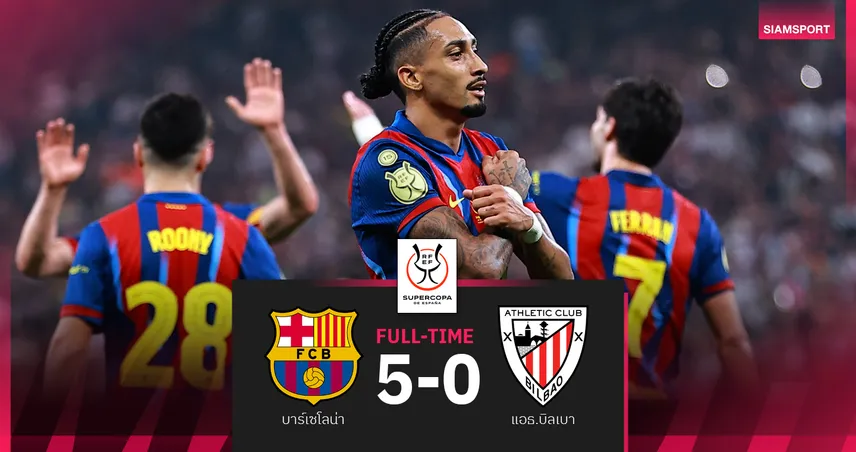 ผลบอล บาร์เซโลน่า 5-0 แอธ.บิลเบา : บาร์ซ่า ยำเละ! รอชิงซูเปร์โกปาเดเอสปัญญา