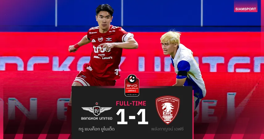 ทรู แบงค็อก ไร้ชัย4นัดติด เปิดบ้านตามเจ๊า พลังกาญจน์10คน 1-1 ศึก BYD SEALION 6 ลีกหนึ่ง