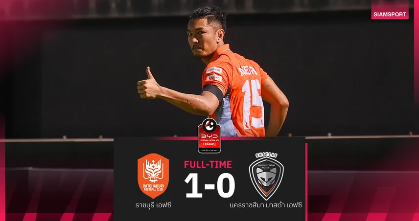 ราชบุรี เชือด นครราชสีมา หวิว 1-0 ยึดรองจ่าฝูง ศึกBYD SEALION 6 ลีกหนึ่ง