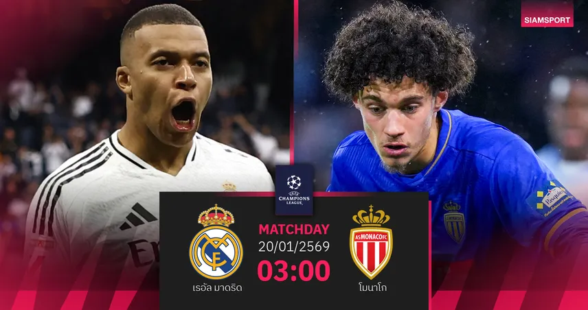 วิเคราะห์บอล เรอัล มาดริด vs โมนาโก 20 ม.ค. 69 : ดาร์บี้เอ็มบัปเป้เขย่า UCL