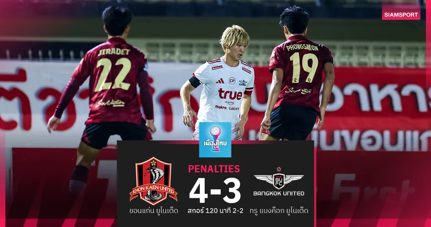 ทรู แบงค็อกฯ พ่ายจุดโทษ ขอนแก่น ยูฯ 3-4 จอดป้าย16 ทีม ศึกเมืองไทย คัพ