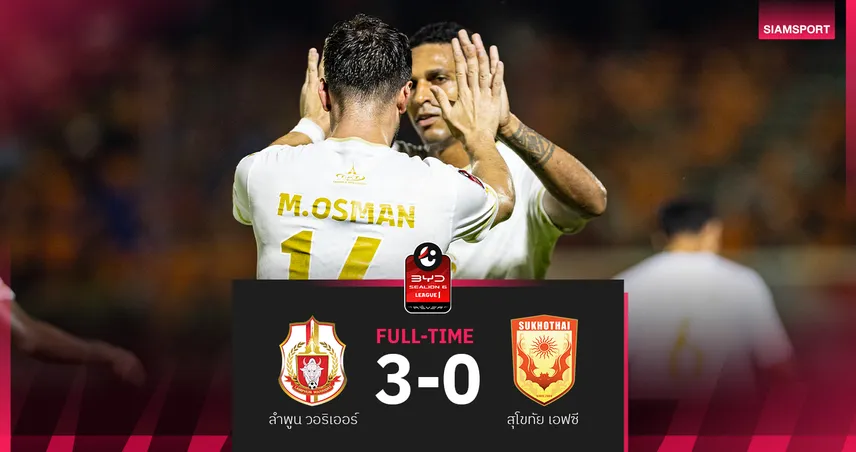 ลำพูนฯ รัวไม่ซ้ำหน้าถล่ม สุโขทัย 3-0 ศึกBYD SEALION 6 ลีกหนึ่ง