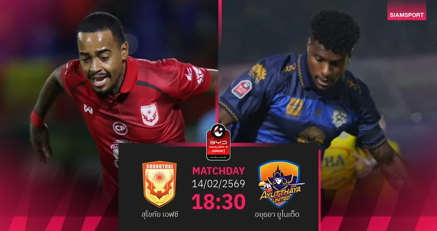วิเคราะห์บอล สุโขทัย พบ อยุธยา (14 ก.พ.69) : อยุธยาบุกแบ่งแต้มกลับรัง
