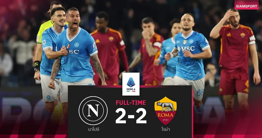 ผลบอล นาโปลี 2-2 โรม่า| เจ๊ากันเดือด อัซซูร์ร่า ตามจ่าฝูงไกล 11 แต้ม  