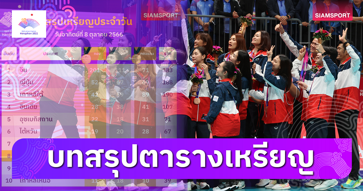 สรุปเหรียญเอเชียนเกมส์ 2022 "จีน" ครองเจ้าทอง "ไทย" จบที่ 8 คว้ามากสุดชาติอาเซียน